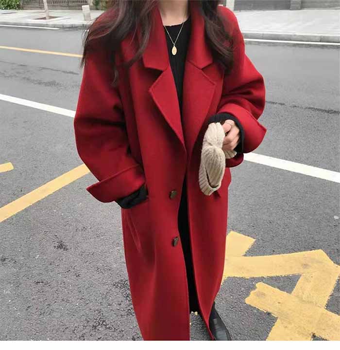 チエスターコートトレンチコートロングコートコート羽織アウター秋冬コートレディースエレガントカジュアル無地体型カバー暖かいフォーマル通勤秋冬普段着ロングメルトンコートアウターOLブラックワインレッド