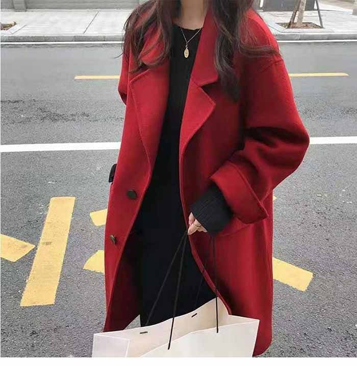 チエスターコートトレンチコートロングコートコート羽織アウター秋冬コートレディースエレガントカジュアル無地体型カバー暖かいフォーマル通勤秋冬普段着ロングメルトンコートアウターOLブラックワインレッド