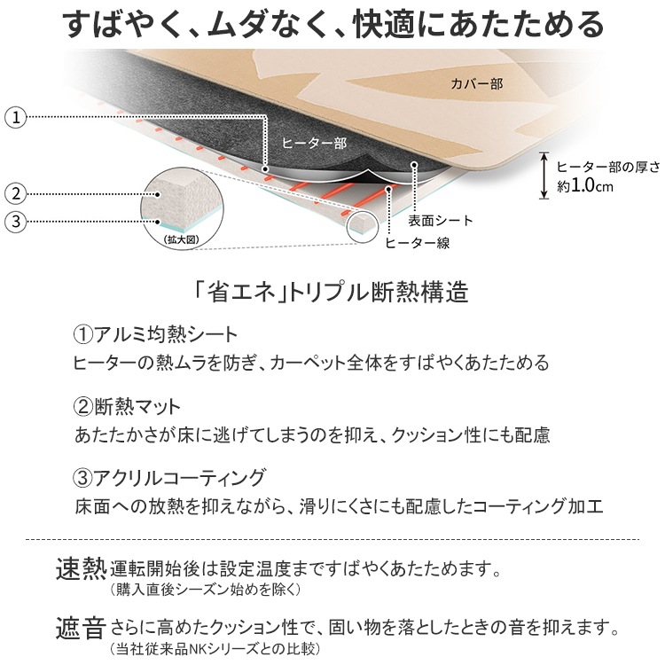 着せ替えカーペット セットタイプ 畳数3畳相当 折り可 省エネ 室温センサー ダニ対策 タイマー 切り忘れ防止 DC-3HAB5-T