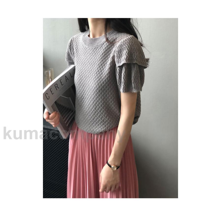Tシャツ 半袖 薄手ニット レディース サマーニット 半袖Tシャツ クルーネック 夏Tシャツ おしゃれ ニットTシャツ 通気性 tシャツ
