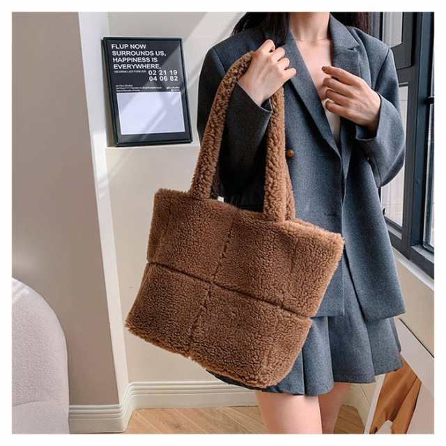 バッグ トート ショルダーバッグ レディース ボアバッグ 鞄 カバン 肩掛け 大きい おしゃれ シンプル 通勤 通学 可愛い 大容量 無地 プレゼント