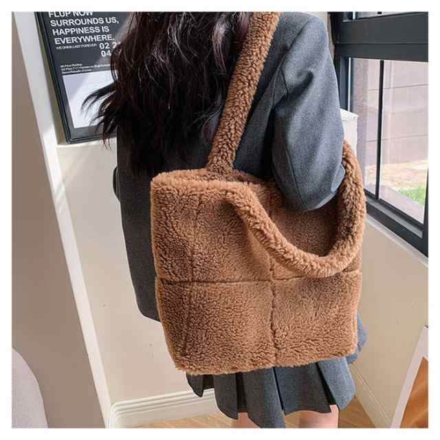 バッグ トート ショルダーバッグ レディース ボアバッグ 鞄 カバン 肩掛け 大きい おしゃれ シンプル 通勤 通学 可愛い 大容量 無地 プレゼント