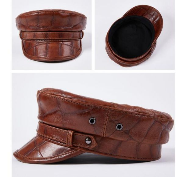 売り切れ注意本革 マリンキャップ メンズ リアルレザー レディース セーラー帽子 羊皮ハット 通勤 秋冬 ブラウン サイズ・L-2XL