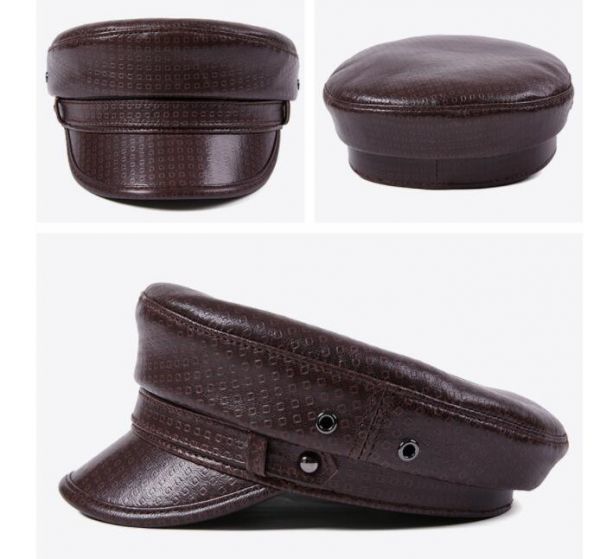売り切れ注意本革 マリンキャップ メンズ リアルレザー レディース セーラー帽子 羊皮ハット 通勤 秋冬 ブラウン サイズ・L-2XL