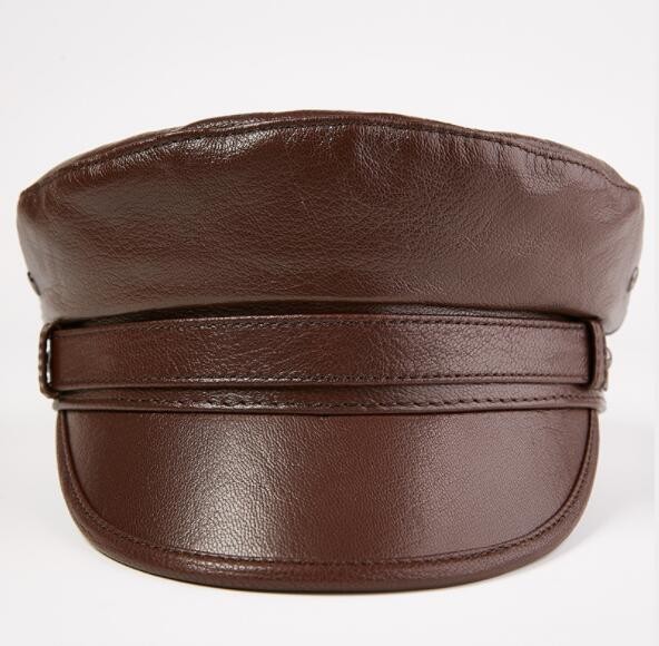 売り切れ注意本革 マリンキャップ メンズ リアルレザー レディース セーラー帽子 羊皮ハット 通勤 秋冬 ブラウン サイズ・L-2XL