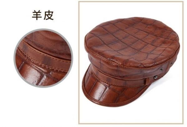 売り切れ注意本革 マリンキャップ メンズ リアルレザー レディース セーラー帽子 羊皮ハット 通勤 秋冬 ブラウン サイズ・L-2XL