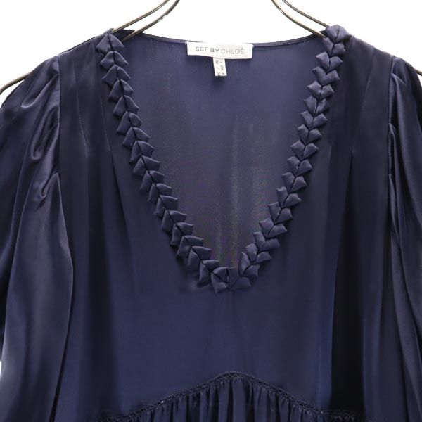 シルクブレンド ワンピース USA2 ネイビー×ブルー×ホワイト レディース