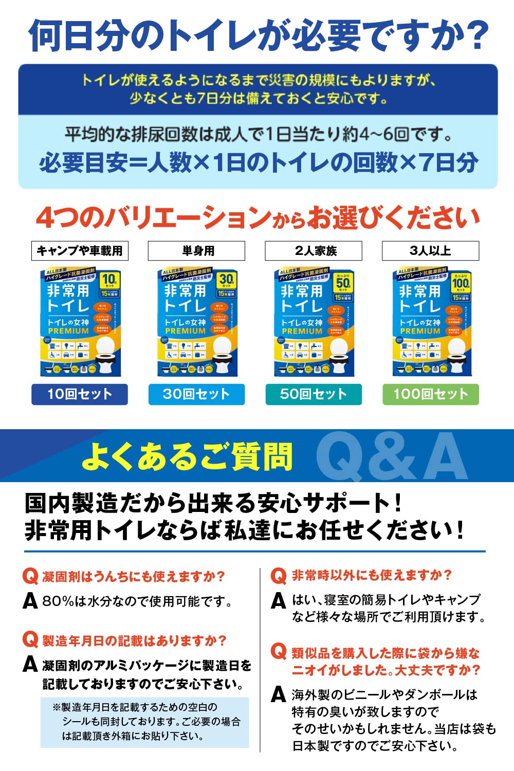 どこでも簡単トイレ トイレの女神PREMIUM 簡易トイレ 【防災士が監修】 15年保存&日本製 携帯/防災/非常用トイレ 防災グッズ 防災ガイドブック付き (100回)