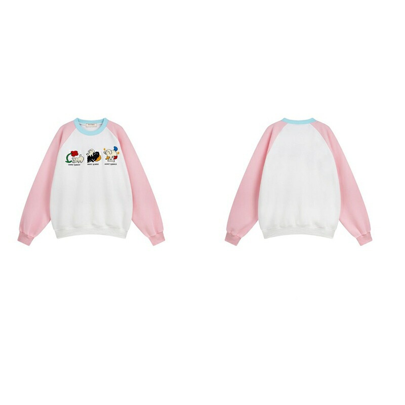 トレーナー メンズ パッチワーク 犬柄 レディース ペアルック クルーネック 長袖 パーカー Tシャツ 丸首 フルオーバー 秋服 冬服 ラグランスリーブ い 可愛い 日系 若者 カップル