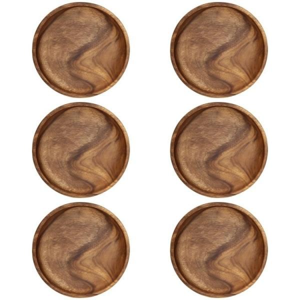 木皿 ラウンドトレー6枚セット Lサイズ 木製食器 丸皿 大皿 木製皿 ランチ キッチンプレート 食器セット