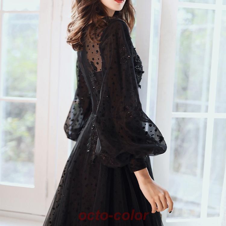 イブニングドレス ロングドレス 黒 パフスリーブ 長袖 発表会ドレス ブラック キラキラ スパンコール 花柄 ビーズ キレイめ パーティードレス Aライン 演奏会 イブニングドレス ロングドレス 黒 パフスリーブ 長袖 発表会ドレス ブラック キラキラ スパンコール 花柄 ビーズ キレイめ パーティードレス Aライン 演奏会