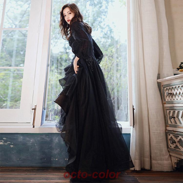 イブニングドレス ロングドレス 黒 パフスリーブ 長袖 発表会ドレス ブラック キラキラ スパンコール 花柄 ビーズ キレイめ パーティードレス Aライン 演奏会 イブニングドレス ロングドレス 黒 パフスリーブ 長袖 発表会ドレス ブラック キラキラ スパンコール 花柄 ビーズ キレイめ パーティードレス Aライン 演奏会