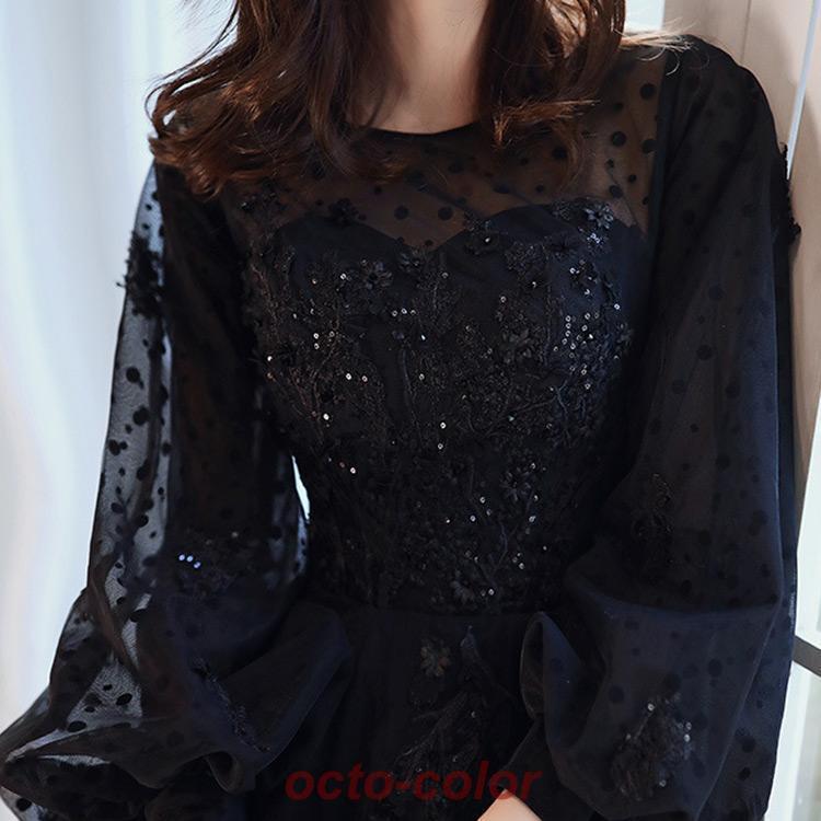イブニングドレス ロングドレス 黒 パフスリーブ 長袖 発表会ドレス ブラック キラキラ スパンコール 花柄 ビーズ キレイめ パーティードレス Aライン 演奏会 イブニングドレス ロングドレス 黒 パフスリーブ 長袖 発表会ドレス ブラック キラキラ スパンコール 花柄 ビーズ キレイめ パーティードレス Aライン 演奏会