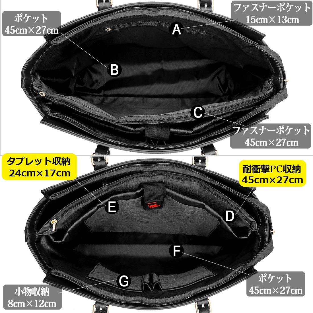NEWHEY トートバッグ レディース ビジネスバッグ 15.6インチ PC 大容量 ハンドバッグ A4 ショルダー 2way 肩掛け 8色 防水 就活 通勤 通学 肩掛け black