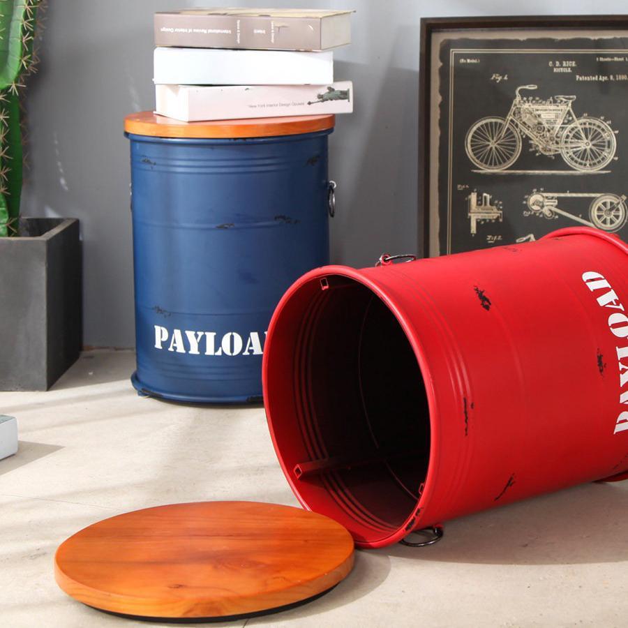 スツール ドラム缶 オットマン 机 ふた付き 蓋 収納 小物入れ ガレージ インテリア ブリキ ヴィンテージ アメリカン ビンテージ おしゃれ ブラック 黒 かっこいい