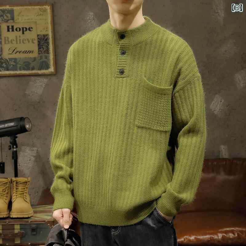 メンズ 男性用 ファッション オシャレ シンプル 大人 かっこいい ストリート ヒップホップ HipHop ヘンリー カラー セーター 冬 ニット ボトム シャツ カジュアル 紳士服