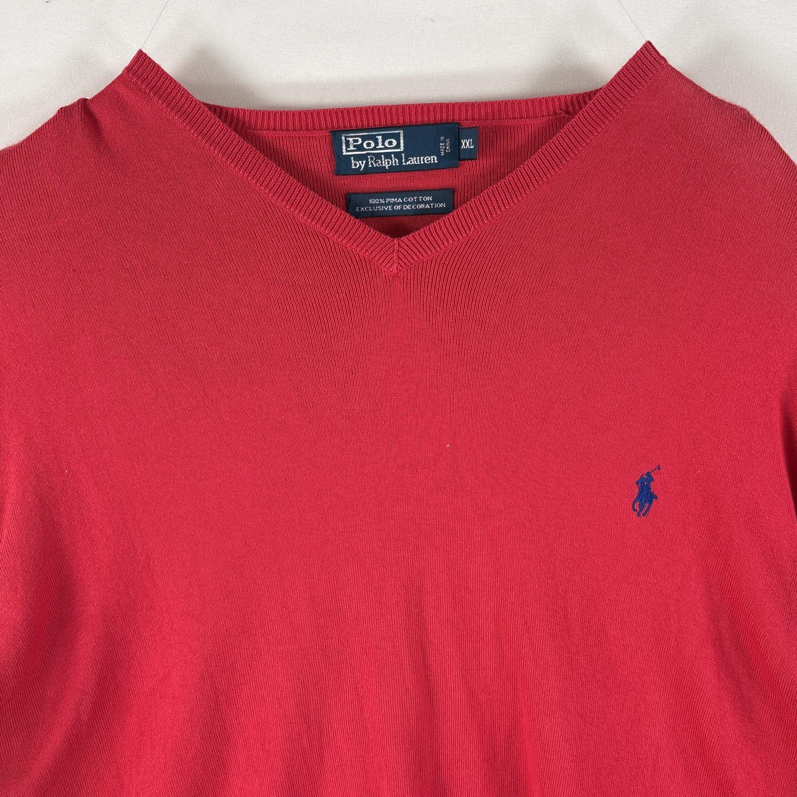 古着 ポロバイラルフローレン Polo by Ralph Lauren コットンニットセーター Vネック ワンポイントロゴ刺繍 大きいサイズ XXL レッド メンズ 古着 ポロバイラルフローレン Polo by Ralph Lauren コットンニットセーター Vネック ワンポイントロゴ刺繍 大きいサイズ XXL レッド メンズ