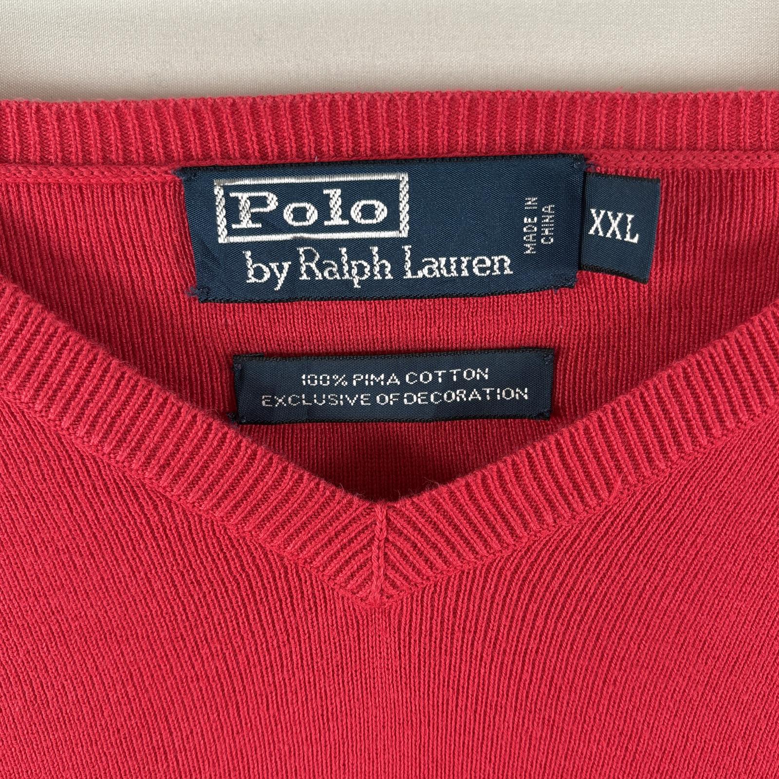 古着 ポロバイラルフローレン Polo by Ralph Lauren コットンニットセーター Vネック ワンポイントロゴ刺繍 大きいサイズ XXL レッド メンズ 古着 ポロバイラルフローレン Polo by Ralph Lauren コットンニットセーター Vネック ワンポイントロゴ刺繍 大きいサイズ XXL レッド メンズ