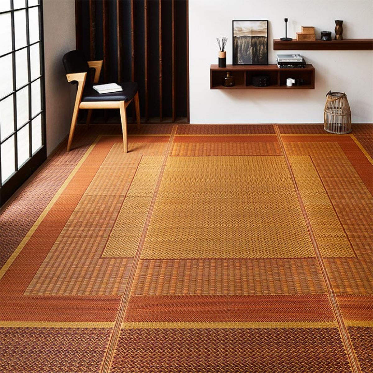 【I】【代引不可】い草 花ござ DXランクス 総色 花莚 ベージュ 江戸間6畳(約261×352cm) 裏貼り加工 日本製 畳 カバー センターラグ い草【北海道・沖縄・離島不可】cm　裏貼りなし