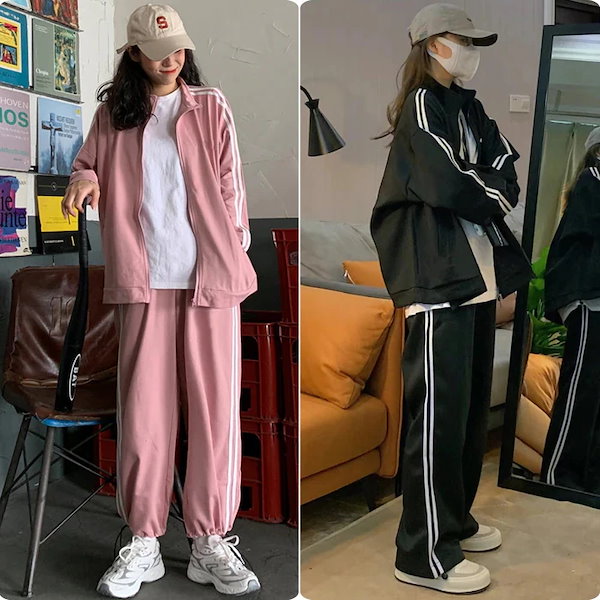 外見至上主義　韓国　in 釜山　ジャージ　セットアップ　バーガンディ セットアップ レディース オーバーサイズ ジャージ 韓国 ストリート