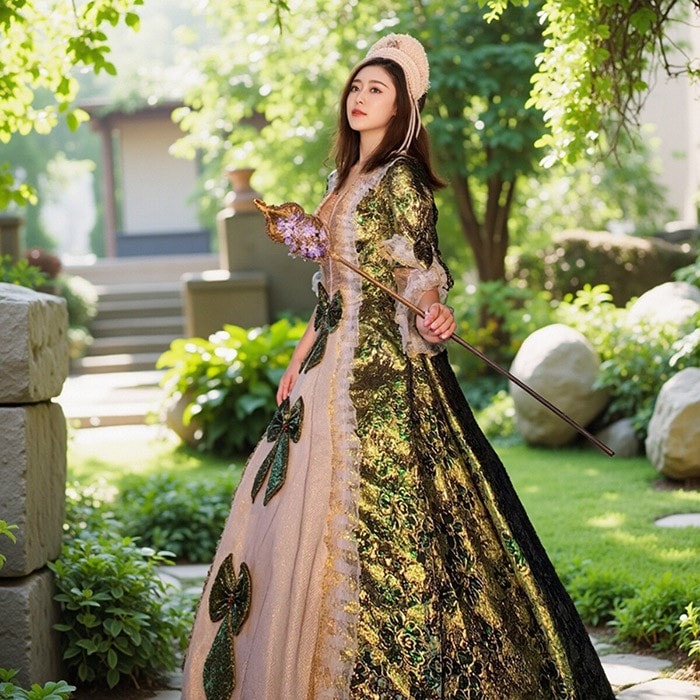 貴族 ドレス 油絵風 お姫様 衣装 カラードレス ロング 宮廷 王族服