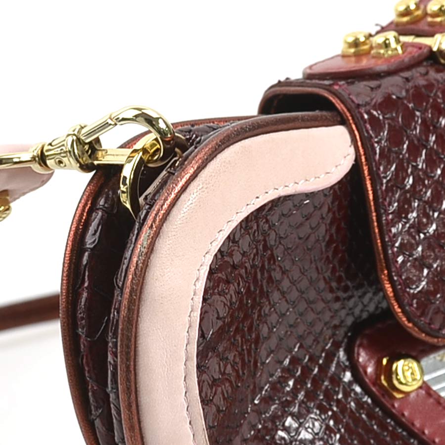 フェンディ FENDI ショルダーバッグ パイソン/レザー ピンク×ボルドー レディース 55761g フェンディ FENDI ショルダーバッグ パイソン/レザー ピンク×ボルドー レディース 55761g