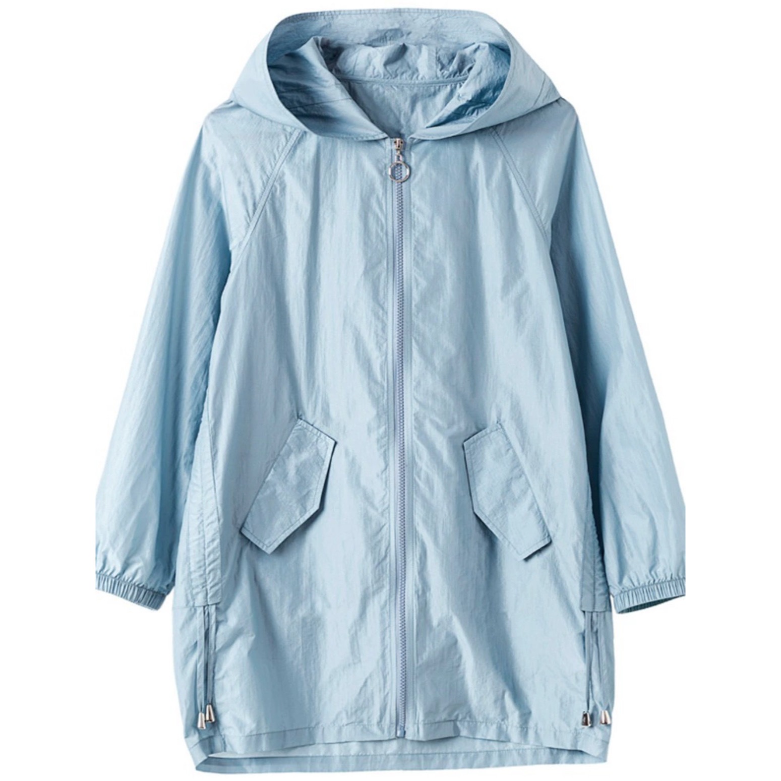 レディース パーカー ブルゾン アウター 上着 羽織 前開き ウィンドブレーカー マウンテンパーカー ナイロンジャケット ミディアム丈 長袖 ゴム袖 フード ストレート ファスナー ポケット 薄手