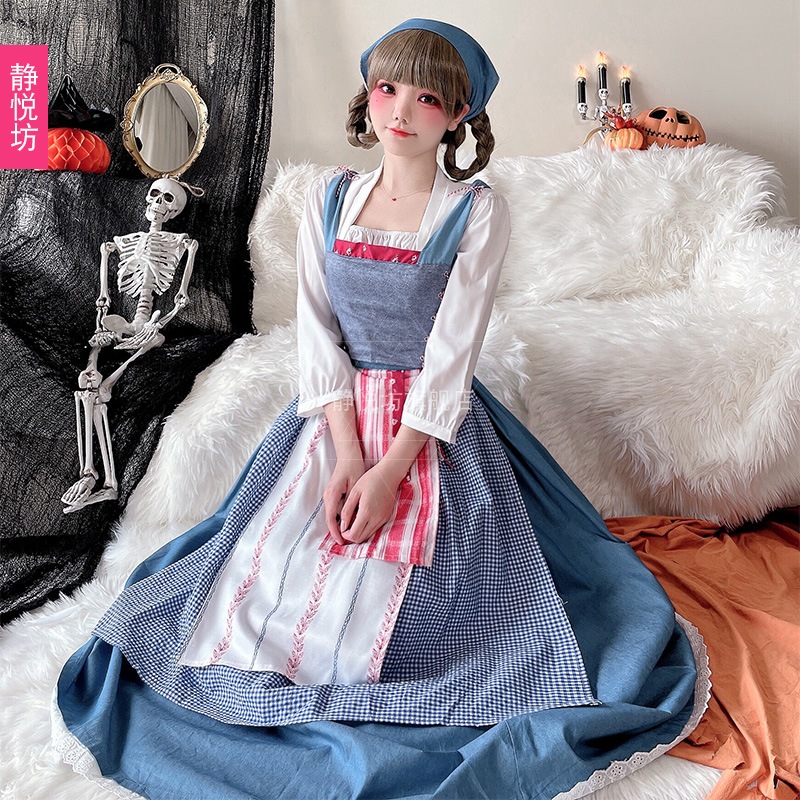 ハロウィンメイドコスチュームコスプレオクトーバーフェストアリス田園風ステージ宮殿ロングスカート農場パフォーマンスコスチューム ハロウィンメイドコスチュームコスプレオクトーバーフェストアリス田園風ステージ宮殿ロングスカート農場パフォーマンスコスチューム