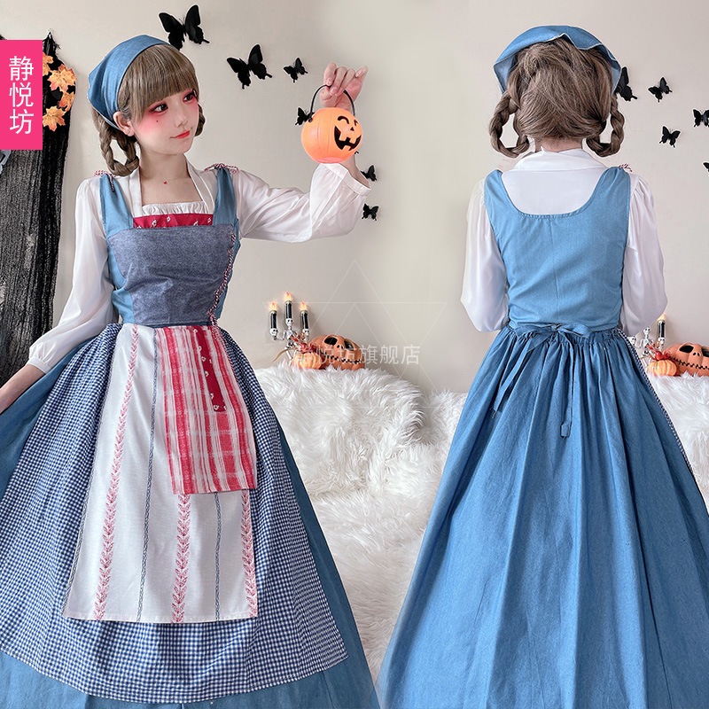 ハロウィンメイドコスチュームコスプレオクトーバーフェストアリス田園風ステージ宮殿ロングスカート農場パフォーマンスコスチューム ハロウィンメイドコスチュームコスプレオクトーバーフェストアリス田園風ステージ宮殿ロングスカート農場パフォーマンスコスチューム