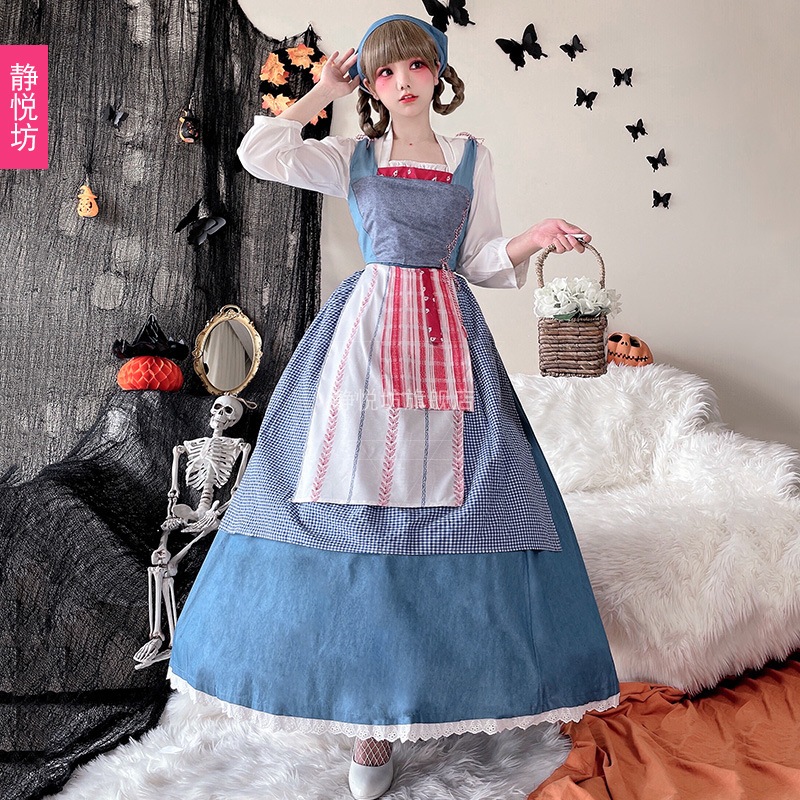 ハロウィンメイドコスチュームコスプレオクトーバーフェストアリス田園風ステージ宮殿ロングスカート農場パフォーマンスコスチューム ハロウィンメイドコスチュームコスプレオクトーバーフェストアリス田園風ステージ宮殿ロングスカート農場パフォーマンスコスチューム