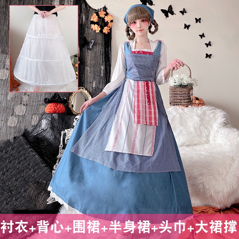 ハロウィンメイドコスチュームコスプレオクトーバーフェストアリス田園風ステージ宮殿ロングスカート農場パフォーマンスコスチューム ハロウィンメイドコスチュームコスプレオクトーバーフェストアリス田園風ステージ宮殿ロングスカート農場パフォーマンスコスチューム