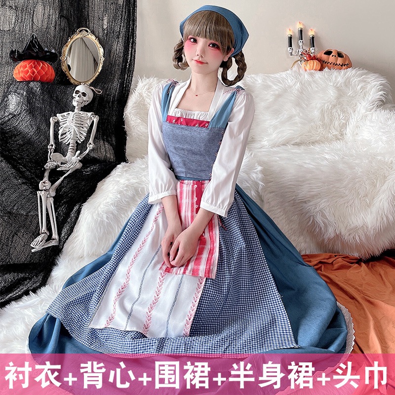ハロウィンメイドコスチュームコスプレオクトーバーフェストアリス田園風ステージ宮殿ロングスカート農場パフォーマンスコスチューム ハロウィンメイドコスチュームコスプレオクトーバーフェストアリス田園風ステージ宮殿ロングスカート農場パフォーマンスコスチューム