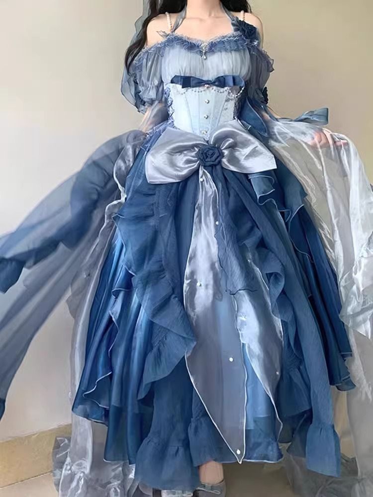 ピンクの優しいバレエ風ロリータドレスjskドレスフラワーウェディングロリータふわふわプリンセスドレス