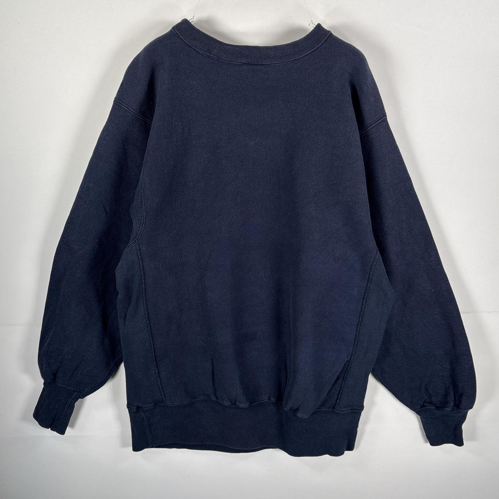 古着 90s/90年代 USA製 スウェット リバースウィーブ クルーネック 厚手 カレッジ XL ネイビー メンズ