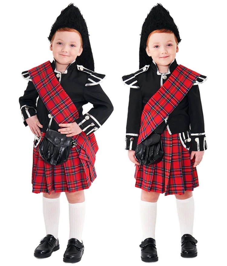ハロウィン 衣装 子供 男の子 コスプレ 儀仗兵 士兵 ヨーロッパ風 黒 レッド チェック柄 トップス スカート ハロウィン 仮装 小学生 6点セット 子ども キッズ 変装 帽子 ミニバッグ ベルト