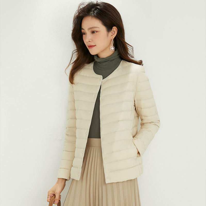 インナーダウンジャケット レディース ウルトラライト ノーカラージャケット 暖かい 防寒 クルー 通勤 旅行 ショートコート ダウンコート おしゃれ 秋冬 ライトダウン 軽量 防風 防寒 暖かい Oc