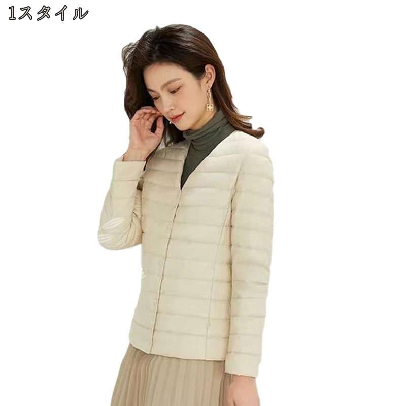 インナーダウンジャケット レディース ウルトラライト ノーカラージャケット 暖かい 防寒 クルー 通勤 旅行 ショートコート ダウンコート おしゃれ 秋冬 ライトダウン 軽量 防風 防寒 暖かい Oc