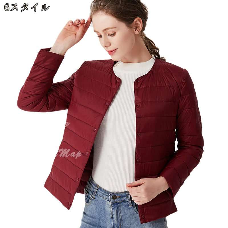 インナーダウンジャケット レディース ウルトラライト ノーカラージャケット 暖かい 防寒 クルー 通勤 旅行 ショートコート ダウンコート おしゃれ 秋冬 ライトダウン 軽量 防風 防寒 暖かい Oc