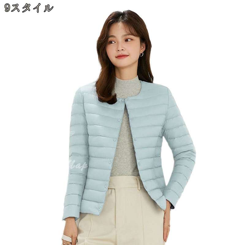 インナーダウンジャケット レディース ウルトラライト ノーカラージャケット 暖かい 防寒 クルー 通勤 旅行 ショートコート ダウンコート おしゃれ 秋冬 ライトダウン 軽量 防風 防寒 暖かい Oc