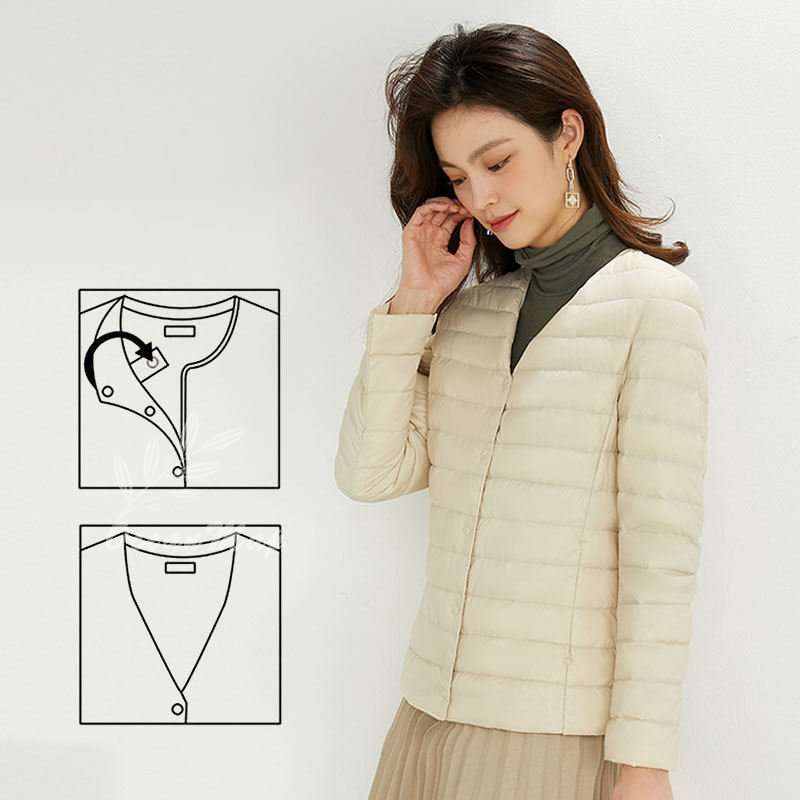 インナーダウンジャケット レディース ウルトラライト ノーカラージャケット 暖かい 防寒 クルー 通勤 旅行 ショートコート ダウンコート おしゃれ 秋冬 ライトダウン 軽量 防風 防寒 暖かい Oc