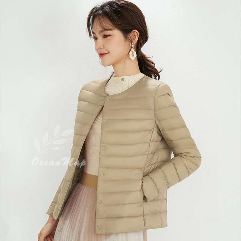 インナーダウンジャケット レディース ウルトラライト ノーカラージャケット 暖かい 防寒 クルー 通勤 旅行 ショートコート ダウンコート おしゃれ 秋冬 ライトダウン 軽量 防風 防寒 暖かい Oc