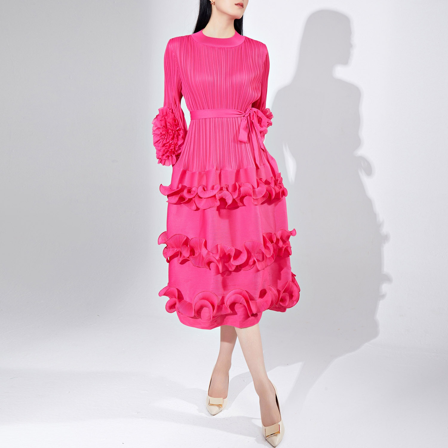 女装ワンピース女性デザイン小衆木耳元泡袖ストラップ中ロングドレススカートケーキスカート 女装ワンピース女性デザイン小衆木耳元泡袖ストラップ中ロングドレススカートケーキスカート