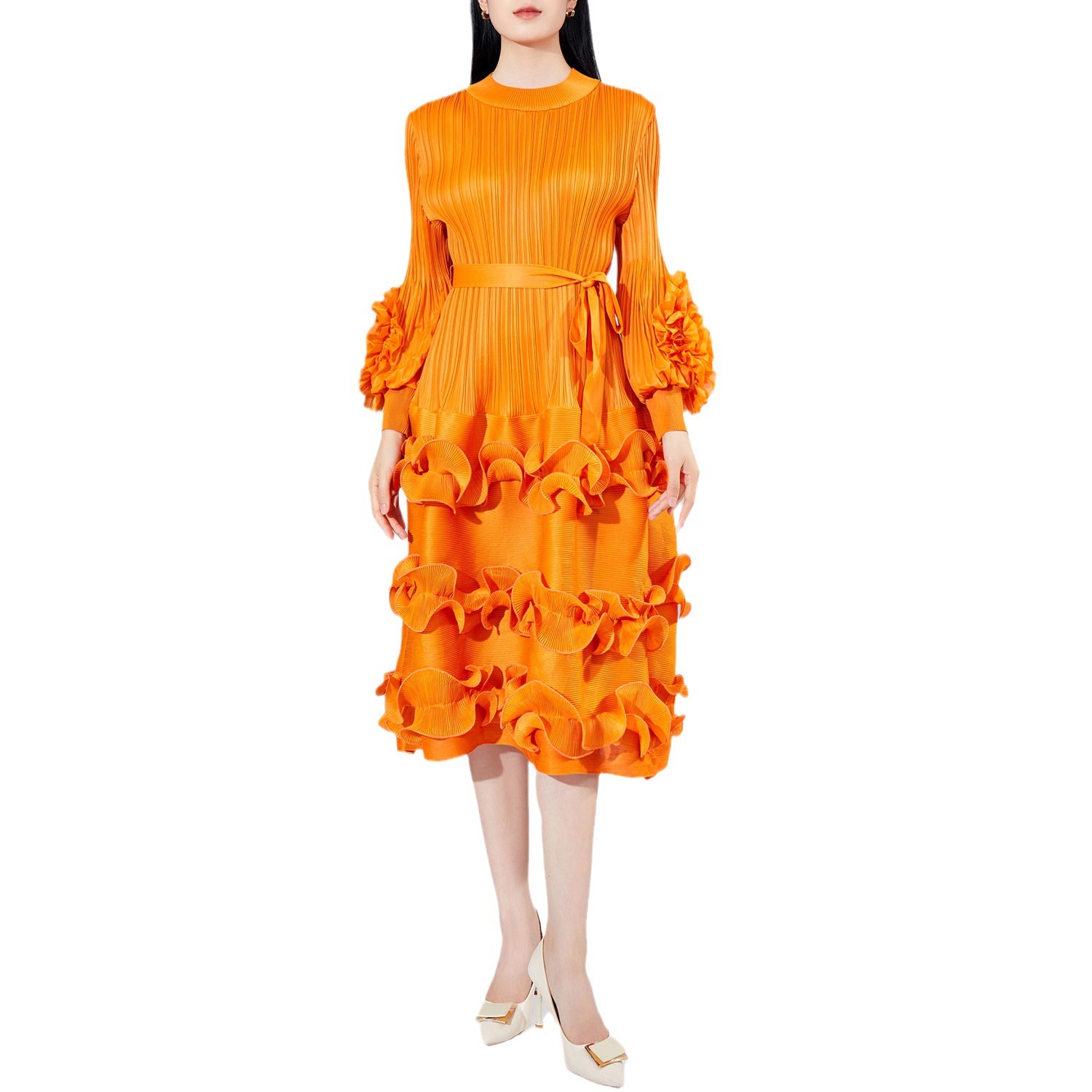 女装ワンピース女性デザイン小衆木耳元泡袖ストラップ中ロングドレススカートケーキスカート 女装ワンピース女性デザイン小衆木耳元泡袖ストラップ中ロングドレススカートケーキスカート