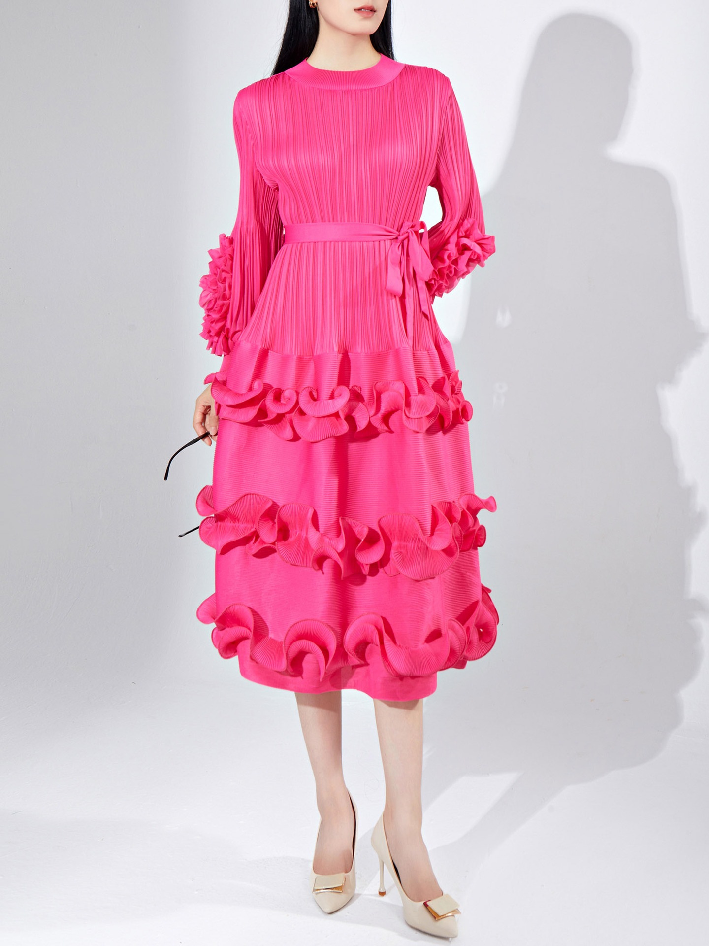 女装ワンピース女性デザイン小衆木耳元泡袖ストラップ中ロングドレススカートケーキスカート 女装ワンピース女性デザイン小衆木耳元泡袖ストラップ中ロングドレススカートケーキスカート