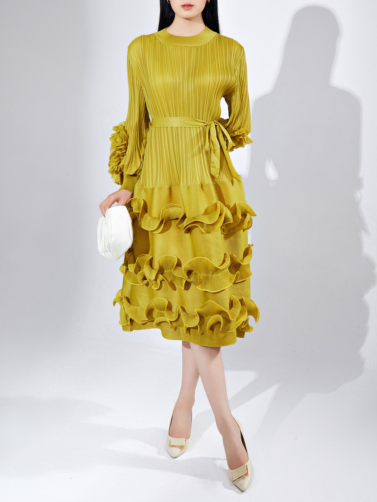 女装ワンピース女性デザイン小衆木耳元泡袖ストラップ中ロングドレススカートケーキスカート 女装ワンピース女性デザイン小衆木耳元泡袖ストラップ中ロングドレススカートケーキスカート