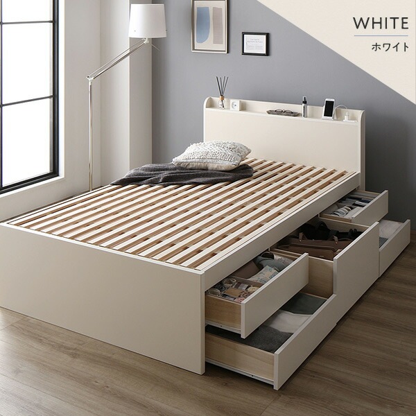 [組立設置付]収納ベッド 宮付 通常丈 シングル 国産ポケットコイルマットレス付 ブラウン 収納付