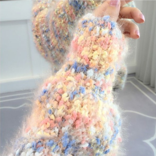 ニット セーター オーバーサイズ ビッグニット 長袖 Vネック ミックスカラー ふわふわ もこもこ レディース かわいい 大人可愛い お洒落 おしゃれ 大人カジュアル 大人女子 コーデ モテ デート