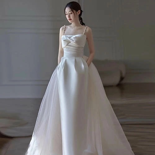 ウェディングドレス ロングドレス 花嫁ドレス 袖なし キャミワンピース キャミソール サテン 二次会 結婚式 花嫁 ブライダル 演奏会 披露宴 ロング 発表会 コンサート 大きいサイズ フォーマル 前