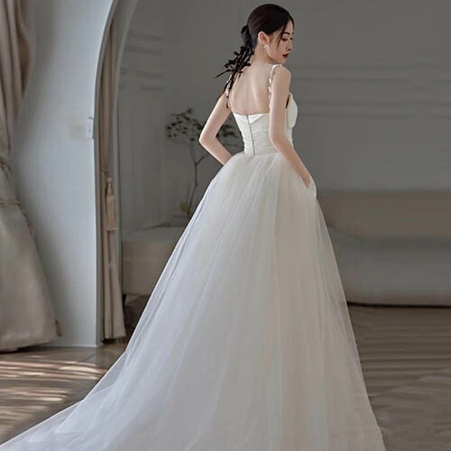 ウェディングドレス ロングドレス 花嫁ドレス 袖なし キャミワンピース キャミソール サテン 二次会 結婚式 花嫁 ブライダル 演奏会 披露宴 ロング 発表会 コンサート 大きいサイズ フォーマル 前