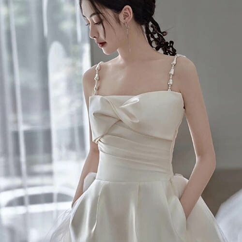 ウェディングドレス ロングドレス 花嫁ドレス 袖なし キャミワンピース キャミソール サテン 二次会 結婚式 花嫁 ブライダル 演奏会 披露宴 ロング 発表会 コンサート 大きいサイズ フォーマル 前